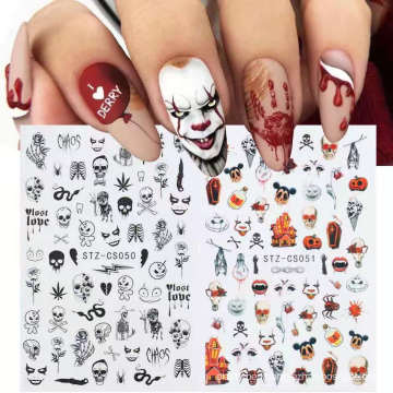 New Arrival Halloween Holiday Pumpkin Skull Maple Leaf Nail Art Sticker Decal Nail Art Decoration